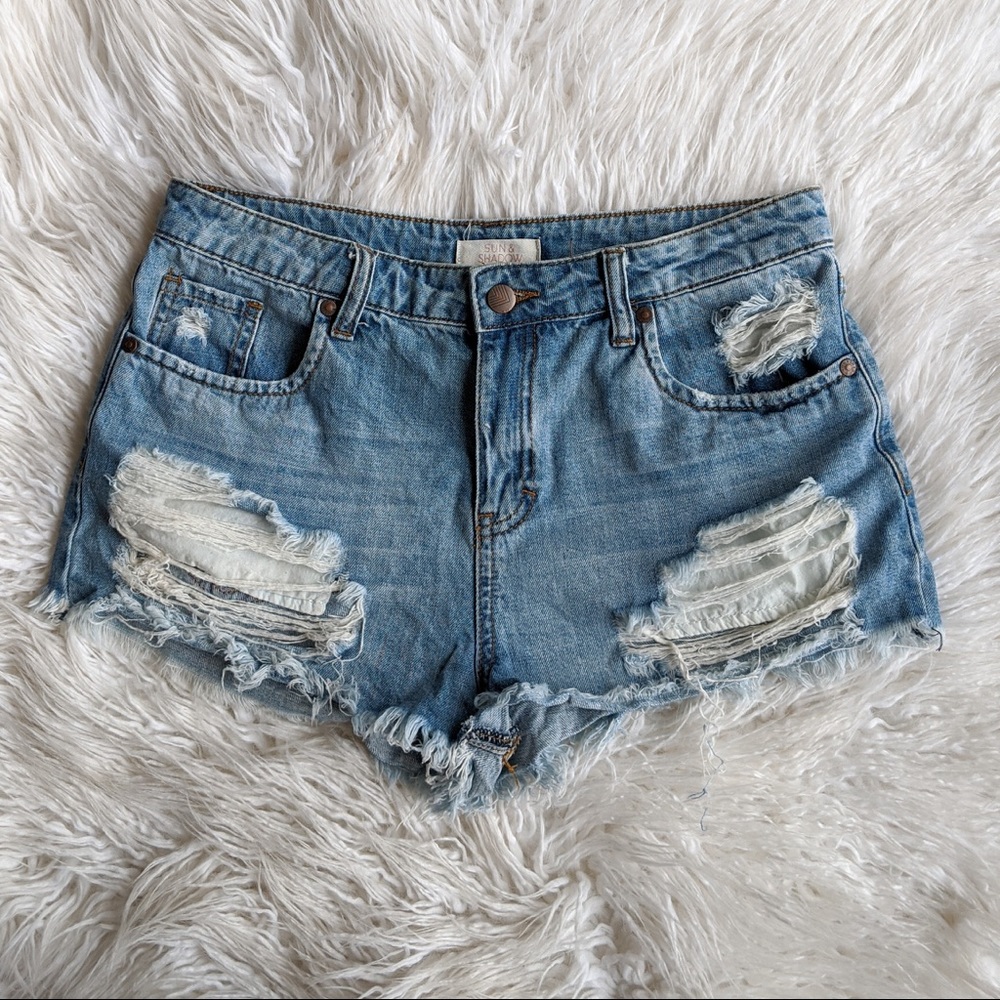 Ripped High Rise Denim Shorts